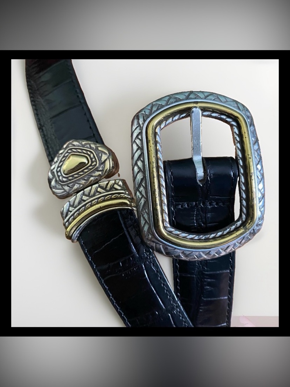 Brighton Marcus Two-Tone Crocodile embossed reversible leather belt
